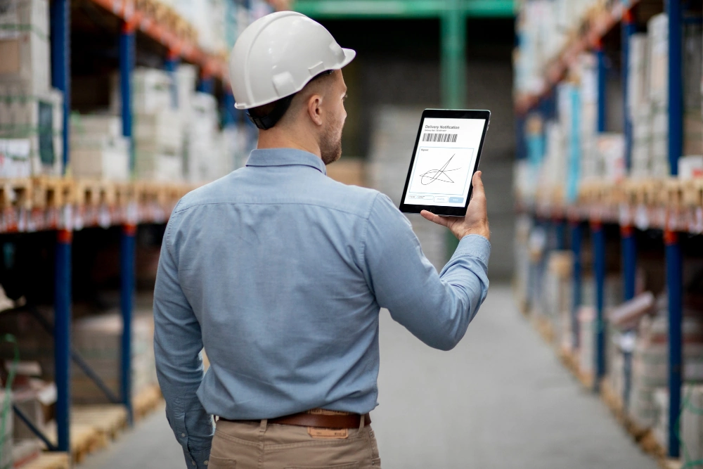 Worker holding a tablet
